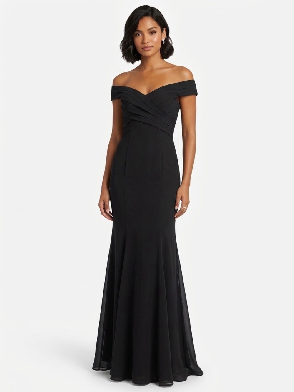 Azazie Elegant Black Off-the-Shoulder Ruched Formal Maxi Dress Size A4
